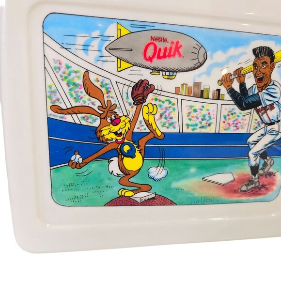 NESTLE QUIK Vintage White ATLANTA BRAVES & Quick Bunny PLASTIC LUNCH BOX 80s 90s - Picture 5 of 5